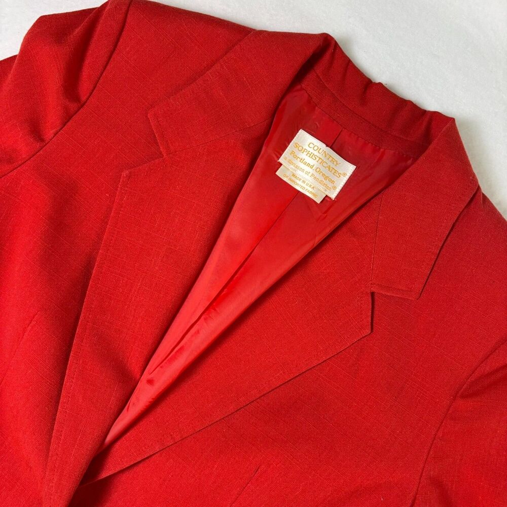 Vintage Pendleton Blazer Women 12-Modern M- Red Silk Blend Country Sophisticates